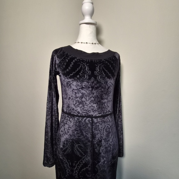 Fuzzi Jean Paul Gaultier Tribal Tattoo Shapewear Navy Velvet Longsleeve Dress L - Picture 3 of 9